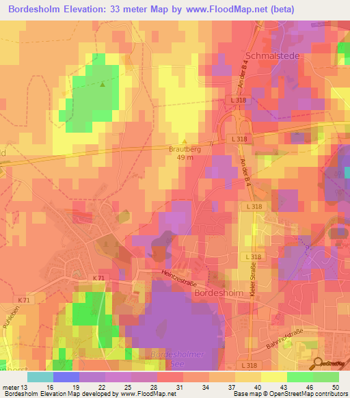 Bordesholm,Germany Elevation Map