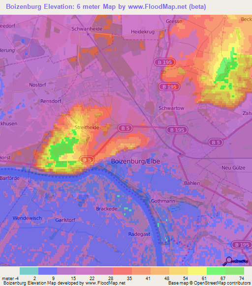 Boizenburg,Germany Elevation Map