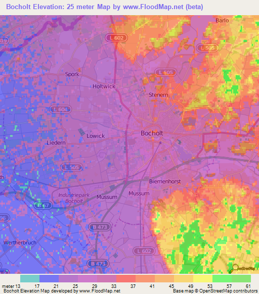 Bocholt,Germany Elevation Map