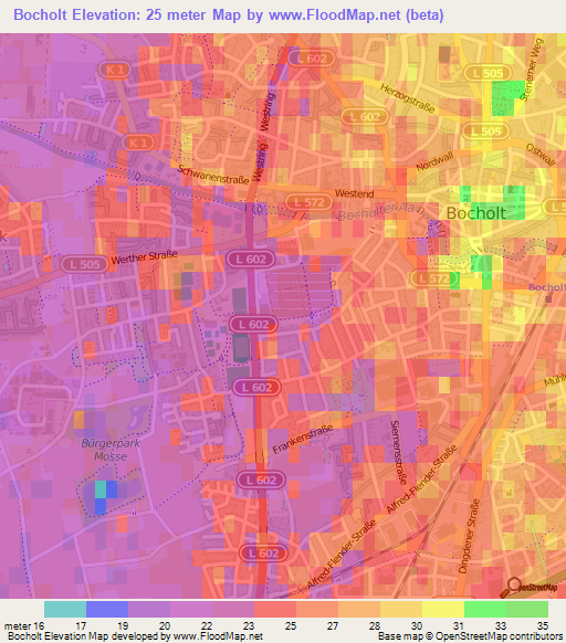 Bocholt,Germany Elevation Map