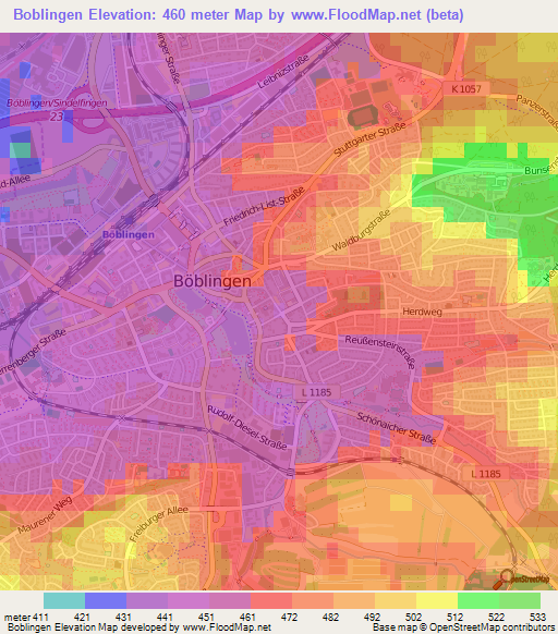 Boblingen,Germany Elevation Map