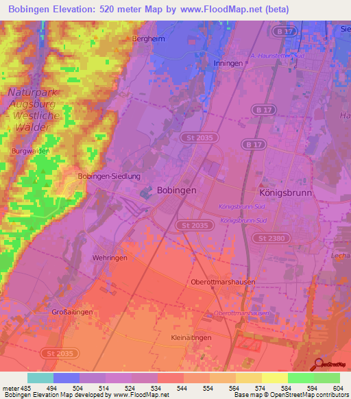 Bobingen,Germany Elevation Map