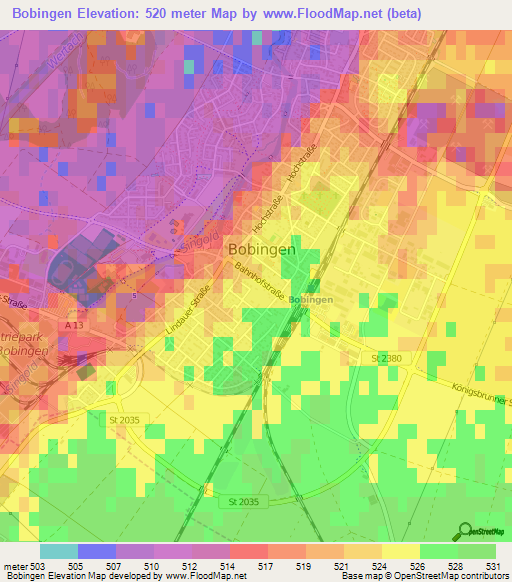 Bobingen,Germany Elevation Map