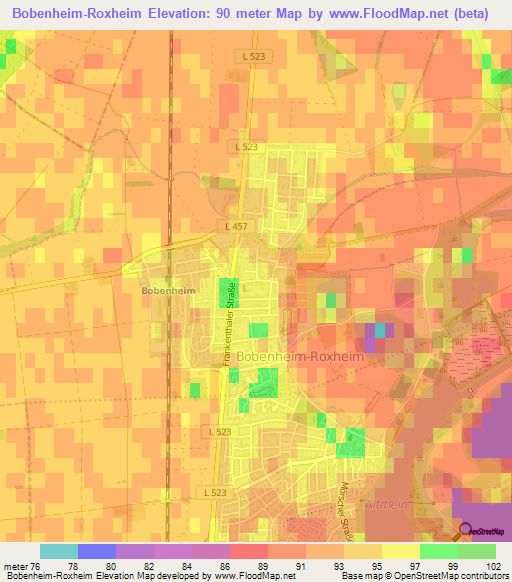 Bobenheim-Roxheim,Germany Elevation Map