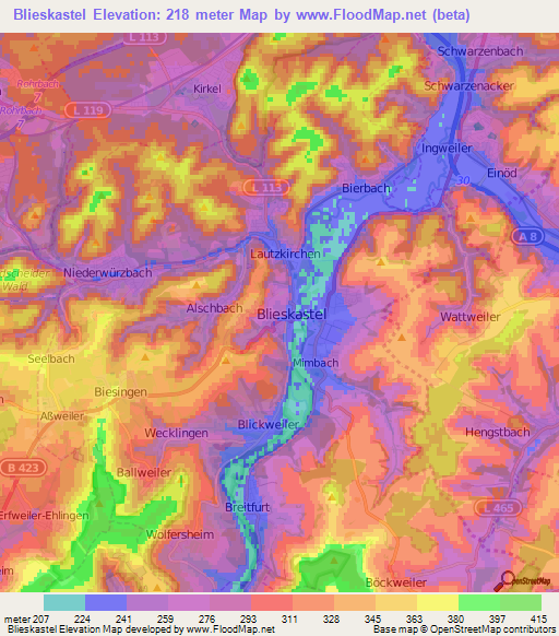 Blieskastel,Germany Elevation Map