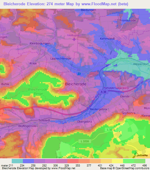 Bleicherode,Germany Elevation Map