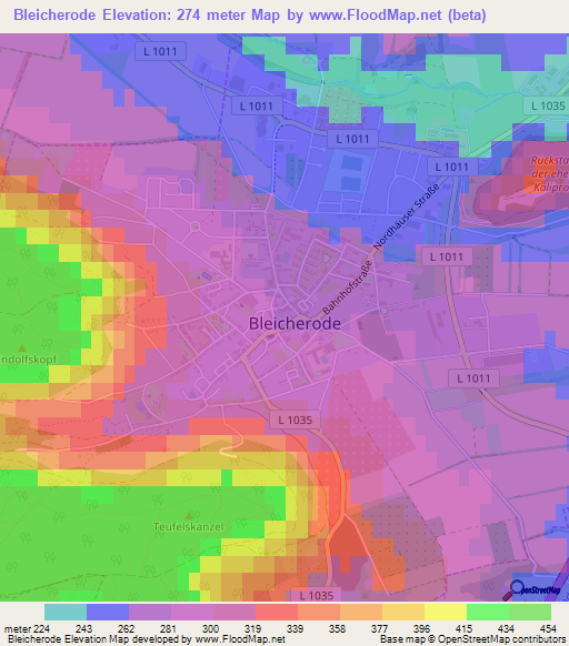 Bleicherode,Germany Elevation Map