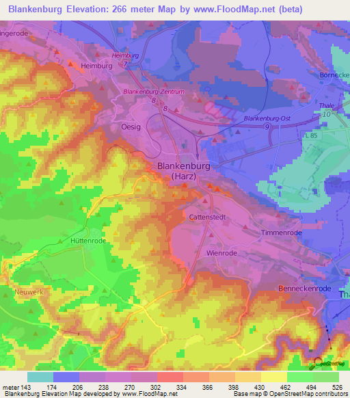 Blankenburg,Germany Elevation Map