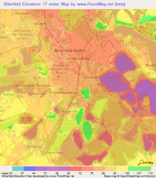 Bitterfeld,Germany Elevation Map