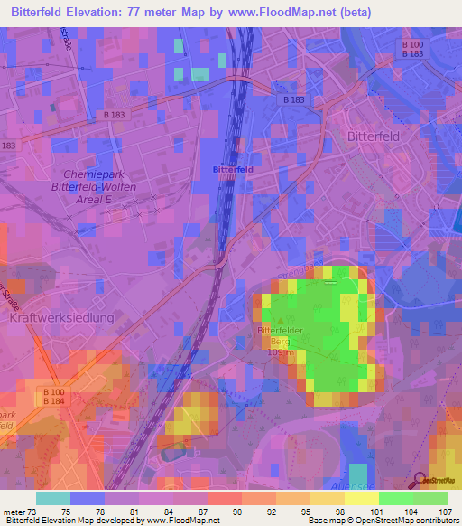 Bitterfeld,Germany Elevation Map