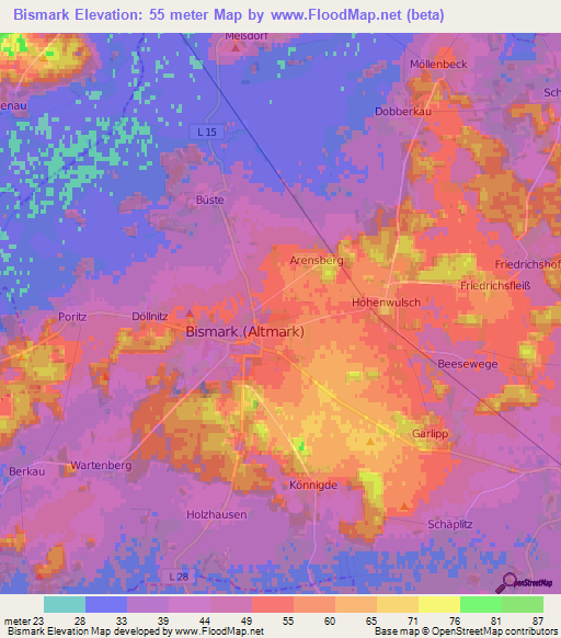 Bismark,Germany Elevation Map