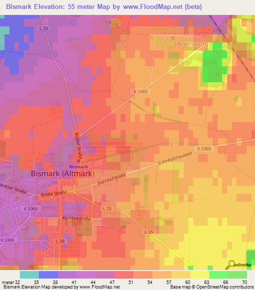 Bismark,Germany Elevation Map