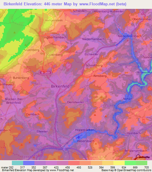 Birkenfeld,Germany Elevation Map