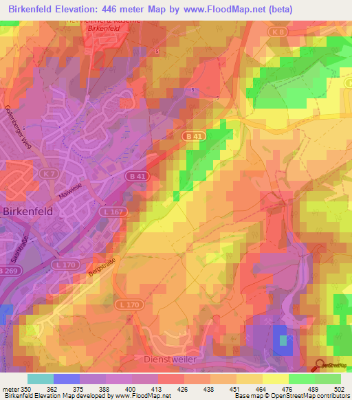 Birkenfeld,Germany Elevation Map