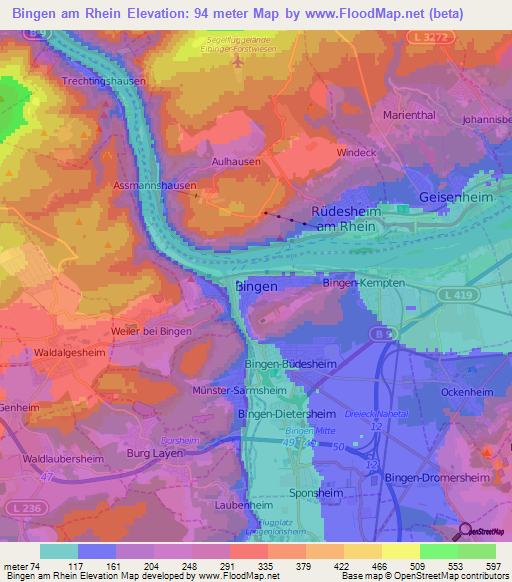 Bingen am Rhein,Germany Elevation Map