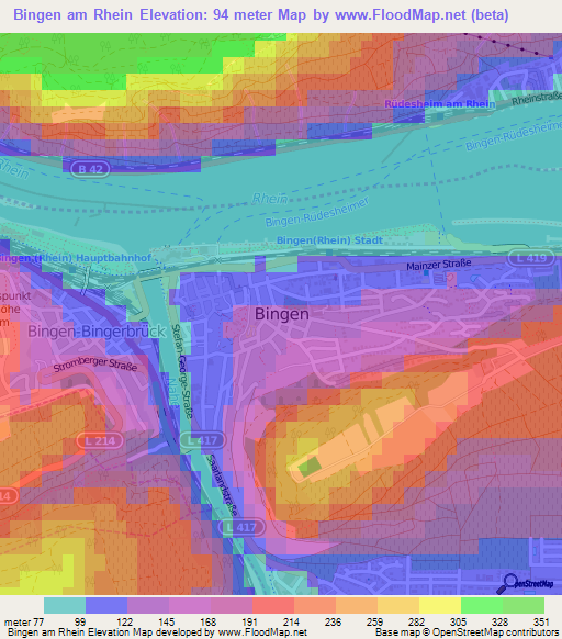 Bingen am Rhein,Germany Elevation Map