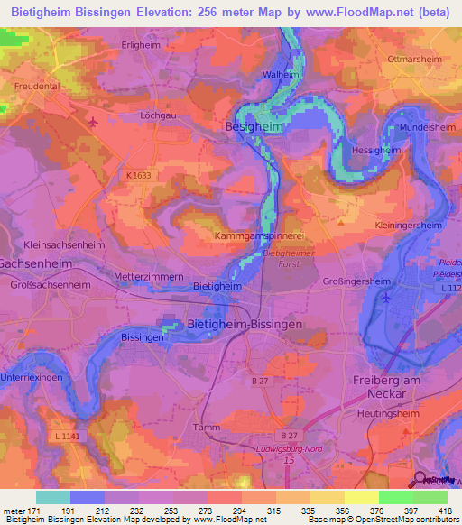 Bietigheim-Bissingen,Germany Elevation Map