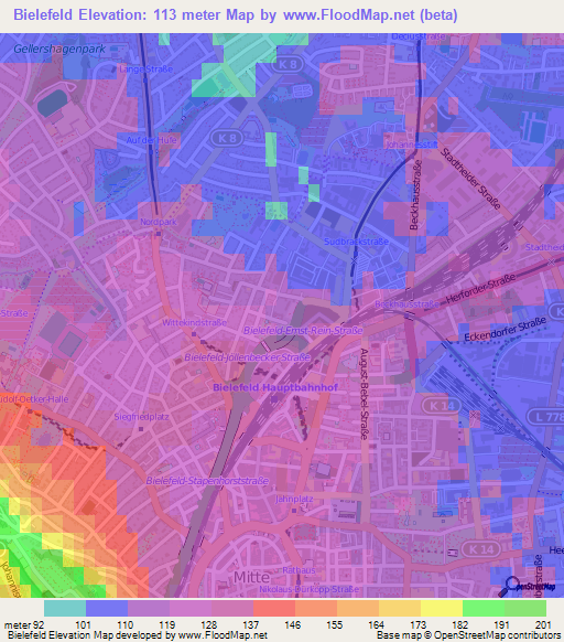 Bielefeld,Germany Elevation Map