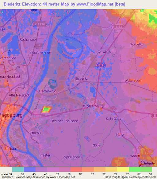 Biederitz,Germany Elevation Map