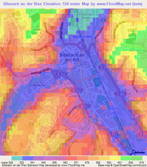 Biberach an der Riss,Germany Elevation Map