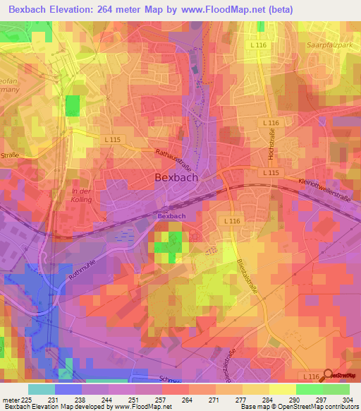 Bexbach,Germany Elevation Map