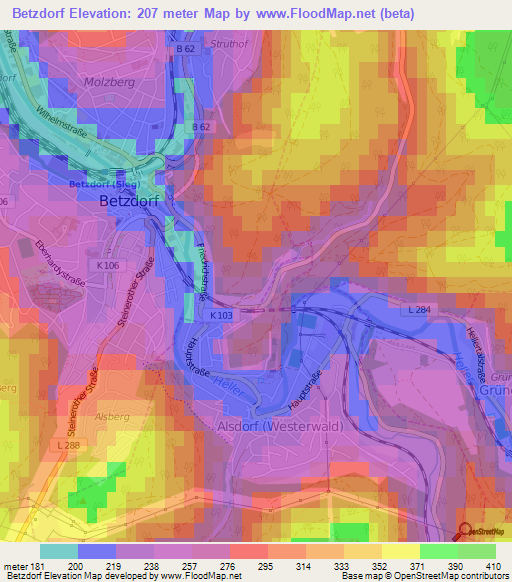 Betzdorf,Germany Elevation Map