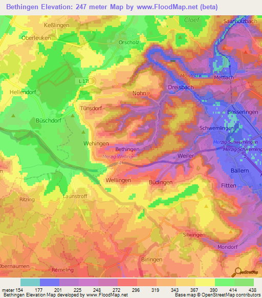 Bethingen,Germany Elevation Map