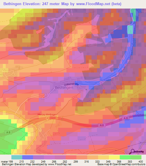 Bethingen,Germany Elevation Map