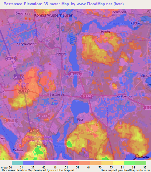 Bestensee,Germany Elevation Map