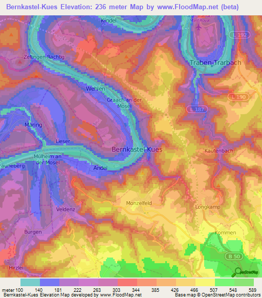 Bernkastel-Kues,Germany Elevation Map