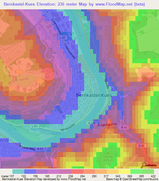 Bernkastel-Kues,Germany Elevation Map