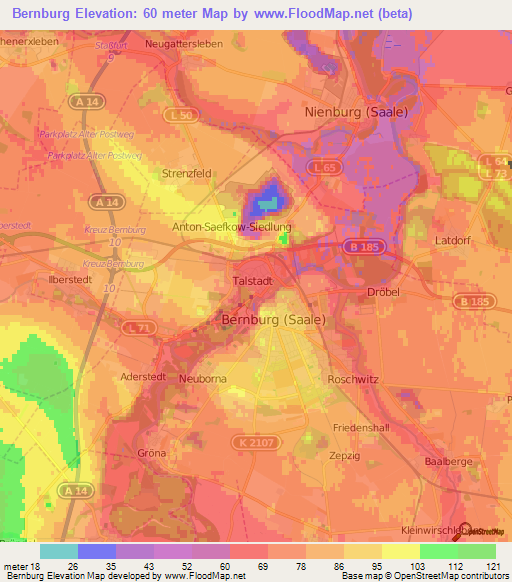 Bernburg,Germany Elevation Map