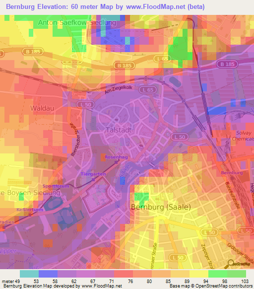 Bernburg,Germany Elevation Map