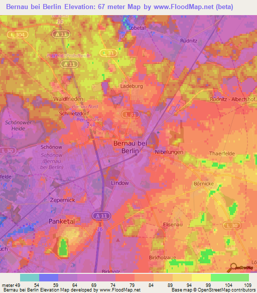 Bernau bei Berlin,Germany Elevation Map