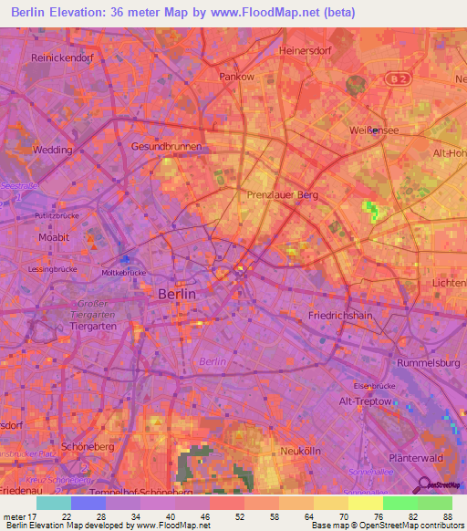 Berlin,Germany Elevation Map