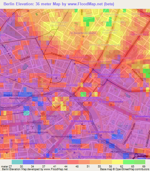 Berlin,Germany Elevation Map