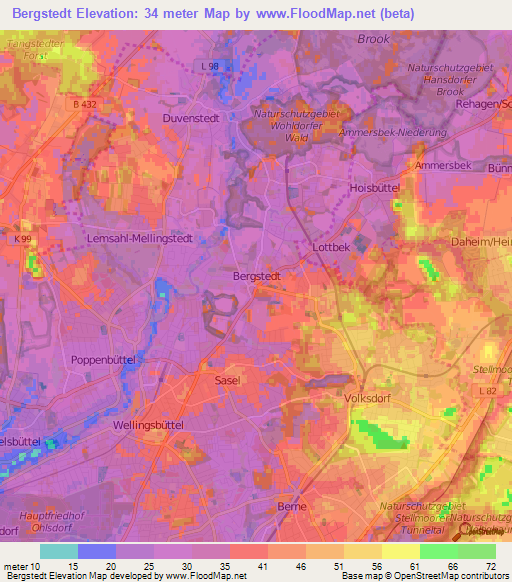 Bergstedt,Germany Elevation Map