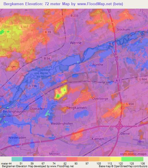 Bergkamen,Germany Elevation Map