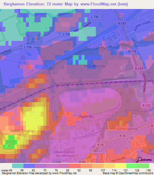 Bergkamen,Germany Elevation Map