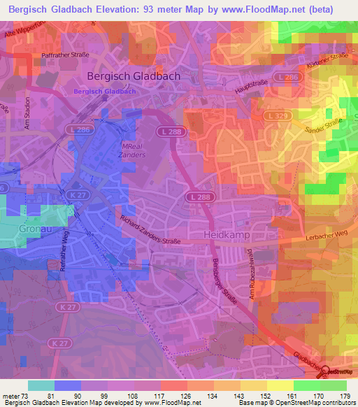 Bergisch Gladbach,Germany Elevation Map