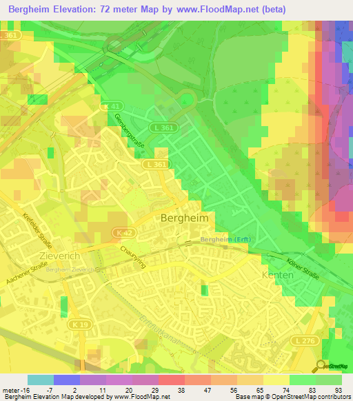 Bergheim,Germany Elevation Map