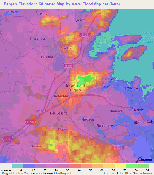 Bergen,Germany Elevation Map