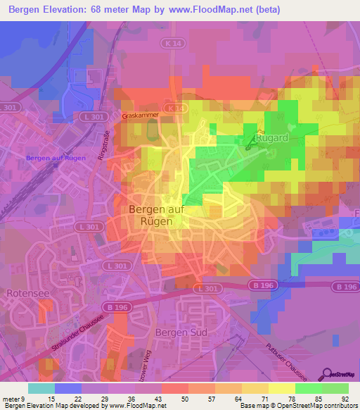 Bergen,Germany Elevation Map