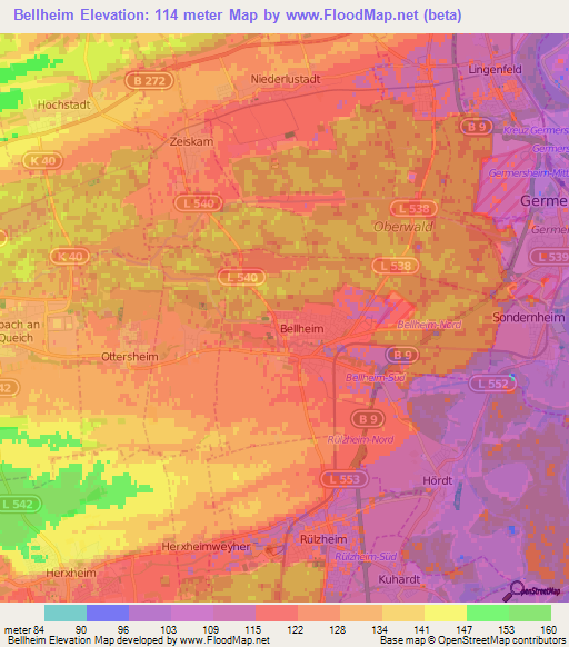 Bellheim,Germany Elevation Map