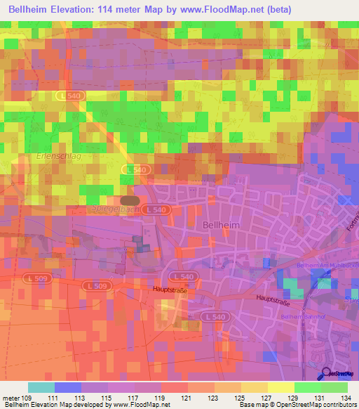 Bellheim,Germany Elevation Map