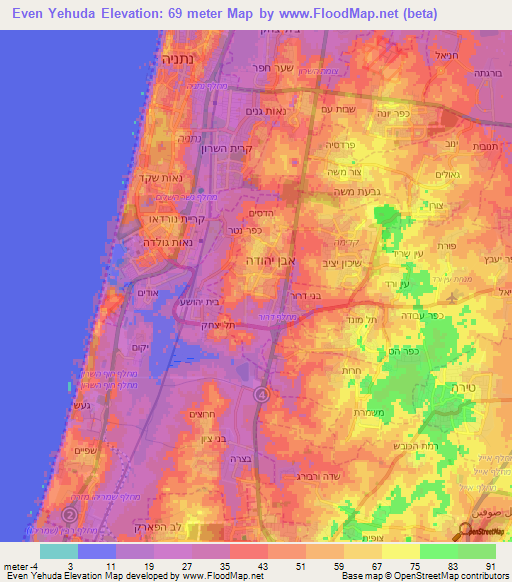 Even Yehuda,Israel Elevation Map