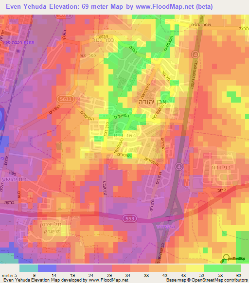 Even Yehuda,Israel Elevation Map