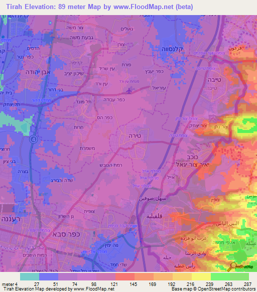 Tirah,Israel Elevation Map