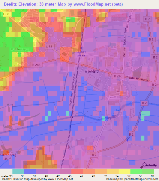 Beelitz,Germany Elevation Map