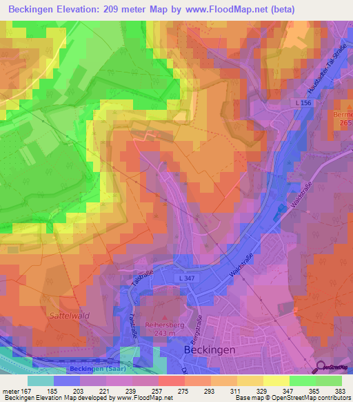 Beckingen,Germany Elevation Map